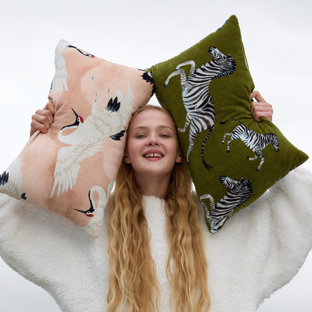Velvet Watercolor Zebra Small Lumbar Pillow