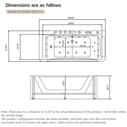 Alora 67-Inch 7-Jets Hydrotherapy Whirlpool Bathtub With Glass Panel (SAK13589)