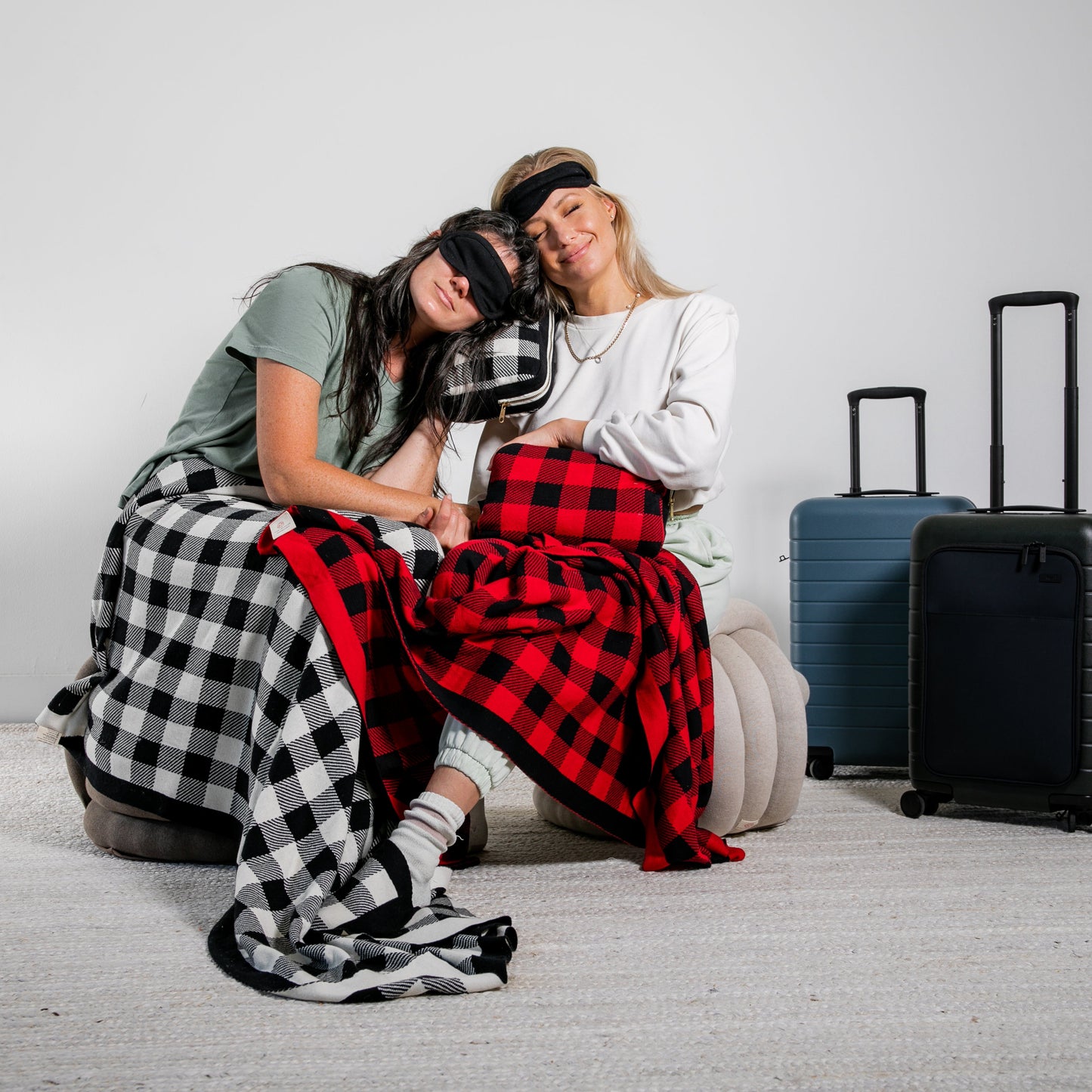 Plaid Organic Cotton Travel Blanket and Eye Mask Set