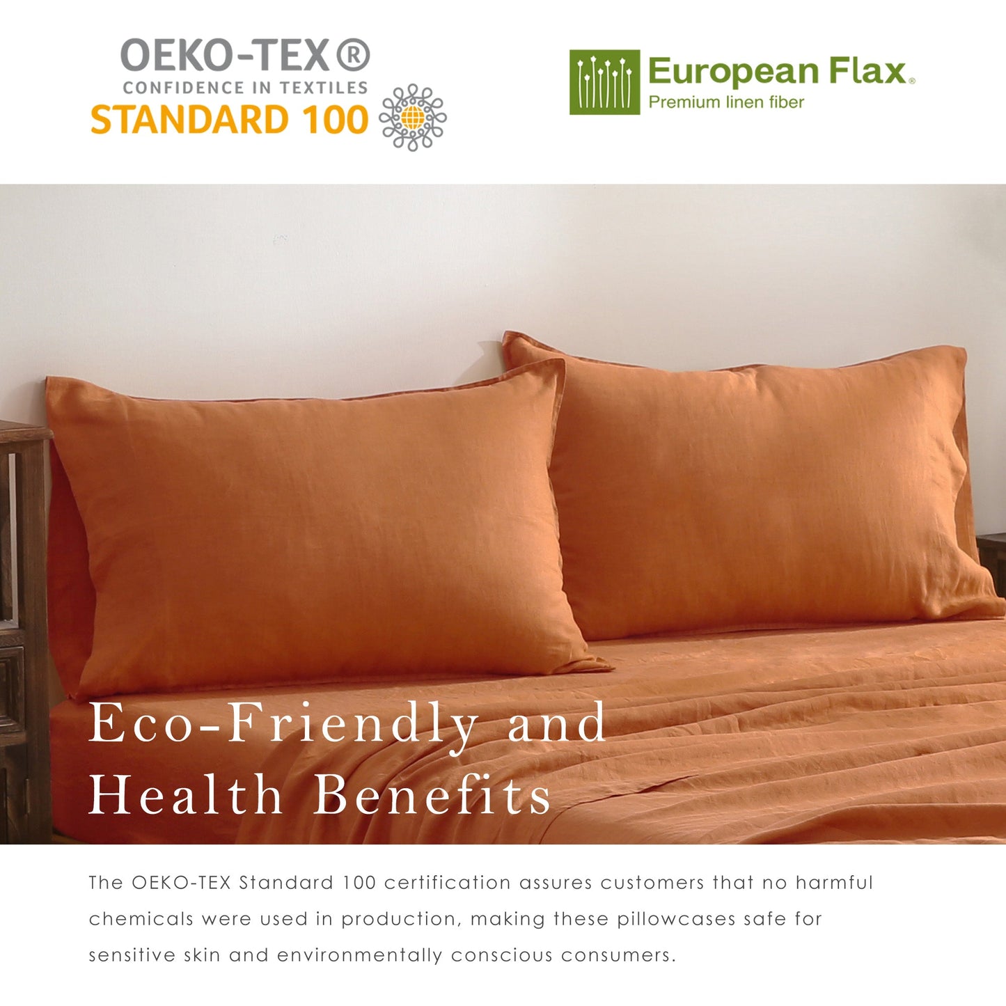 100% Pure French Linen Pillowcases (Set of 2) - Caramel