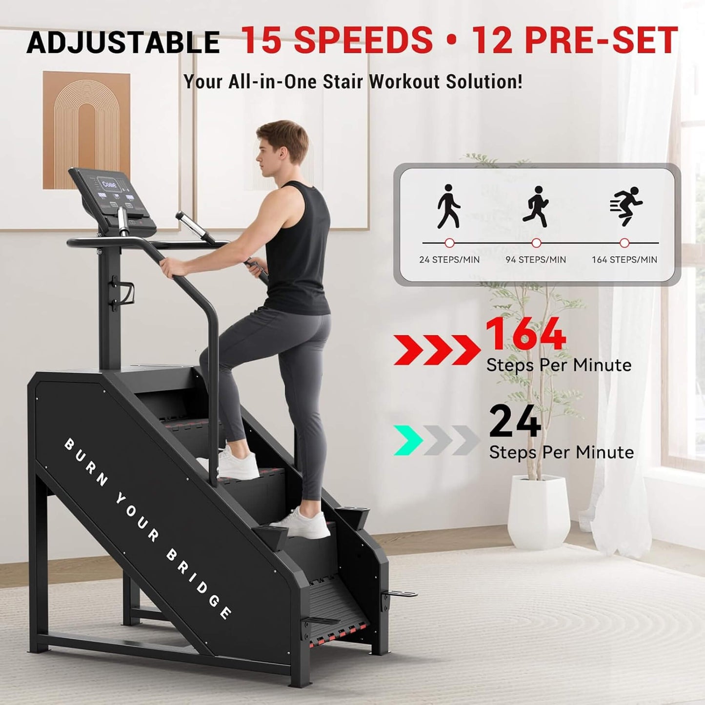 Rovix Commercial Stair Stepper With LED Display And 15 Resistance Levels