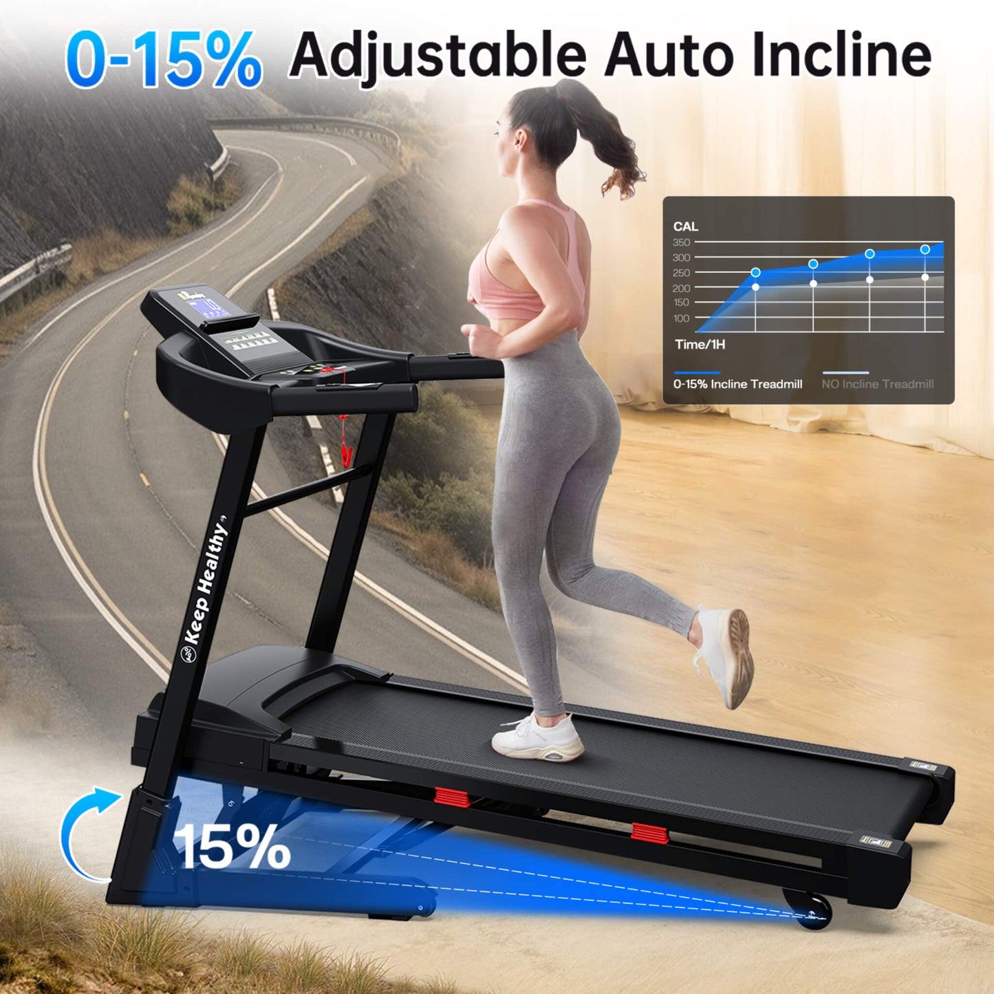 Rovix Compact 3.5HP Foldable Electric Treadmill With Bluetooth, LCD Display & 12 Pre-Set Running Programs