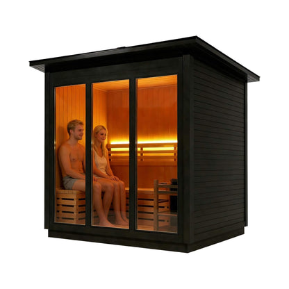 Custom 6-Person Luxury Canadian Red Cedar Outdoor Steam Sauna With Heater And Stones