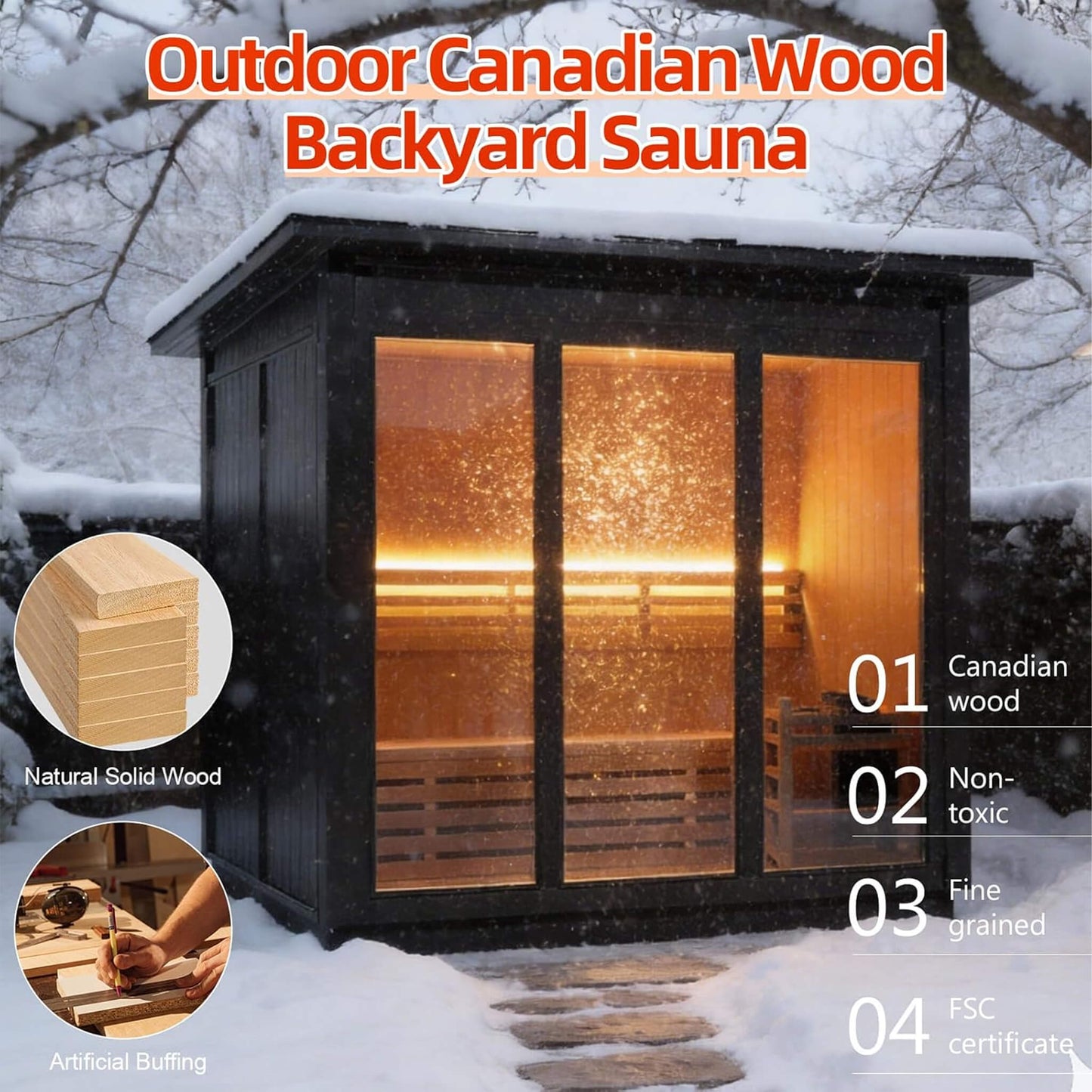 Custom 8-Person Luxury Canadian Hemlock Outdoor Steam Sauna With Heater And Stones