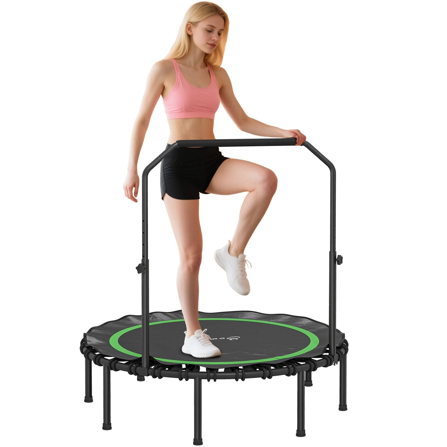 48" Rebounder Trampoline for Adults, Foldable Mini Trampoline with Adjustable Handle Bar for Indoor Outdoor, Green