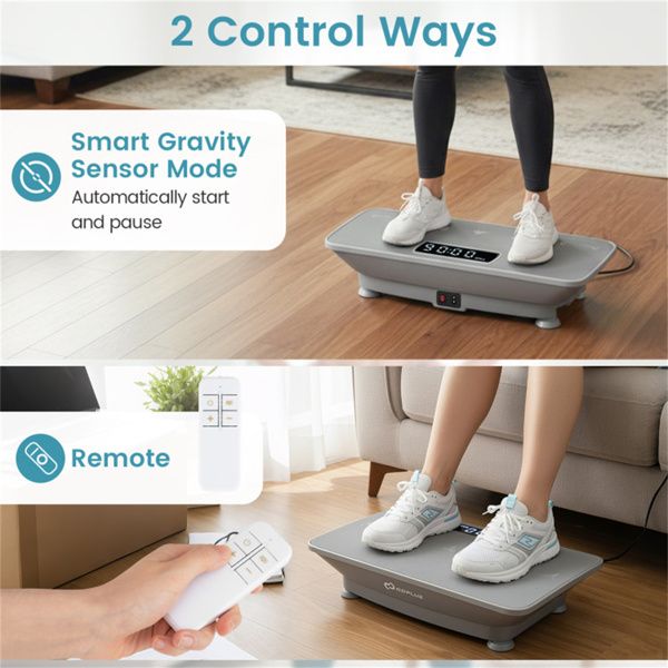 Gray Full Body Vibration Plate Exercise Machine, 10 Adjustable Speed Levels with Remote Control & Music Function, 440LBS Weight Capacity