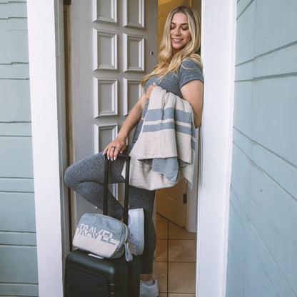 Dual Travel Organic Cotton Travel Blanket and Eye Mask Set