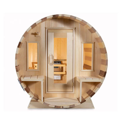 Dundalk Leisurecraft 6-Person Canadian Timber Tranquility Barrel Sauna With Front Porch [CTC2345] (SAK96814)