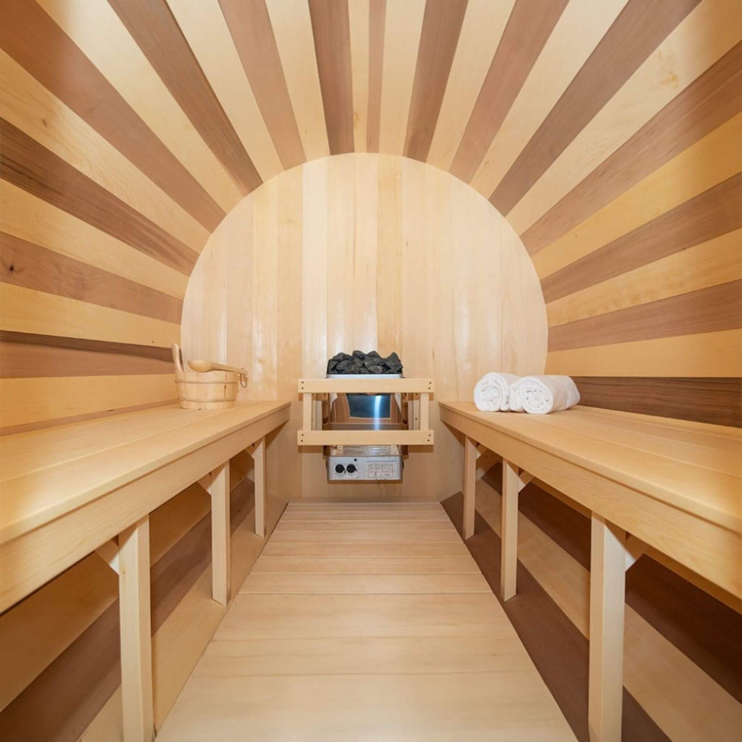 Dundalk Leisurecraft 6-Person Canadian Timber Tranquility Barrel Sauna With Front Porch [CTC2345] (SAK96814)