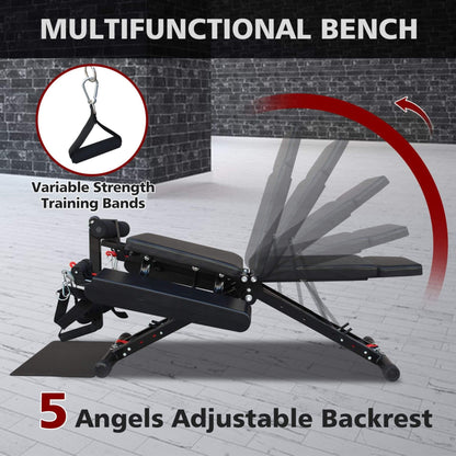 Rovix Foldable Multi-Functional Weight Bench For Full-Body Workouts With Resistance Bands, Footrest, And Leg Extender (SAK73642)