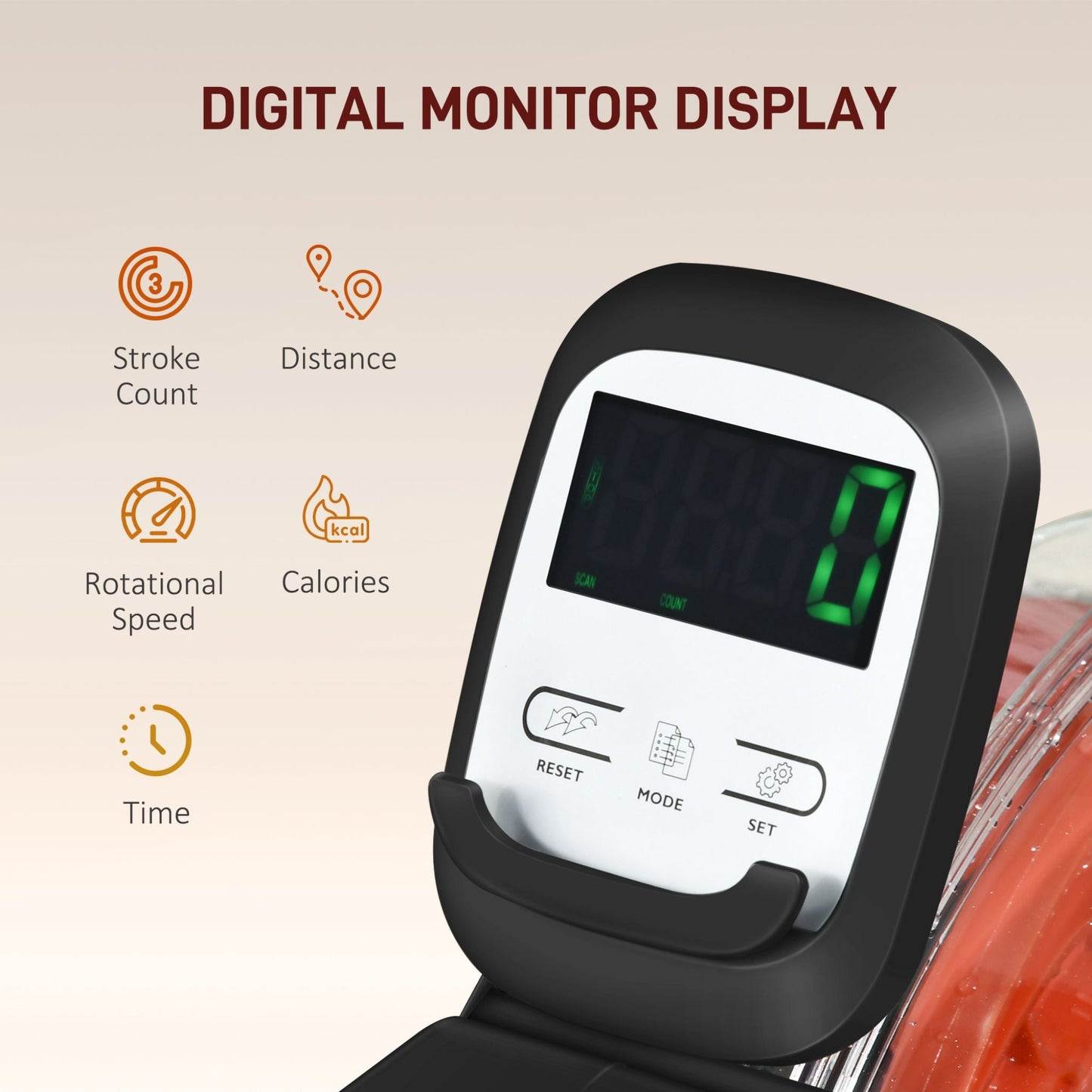 Rovix Foldable Water Rowing Machine With Adjustable Resistance, Wheels, LCD Monitor And Tablet Holder (SAK53758)