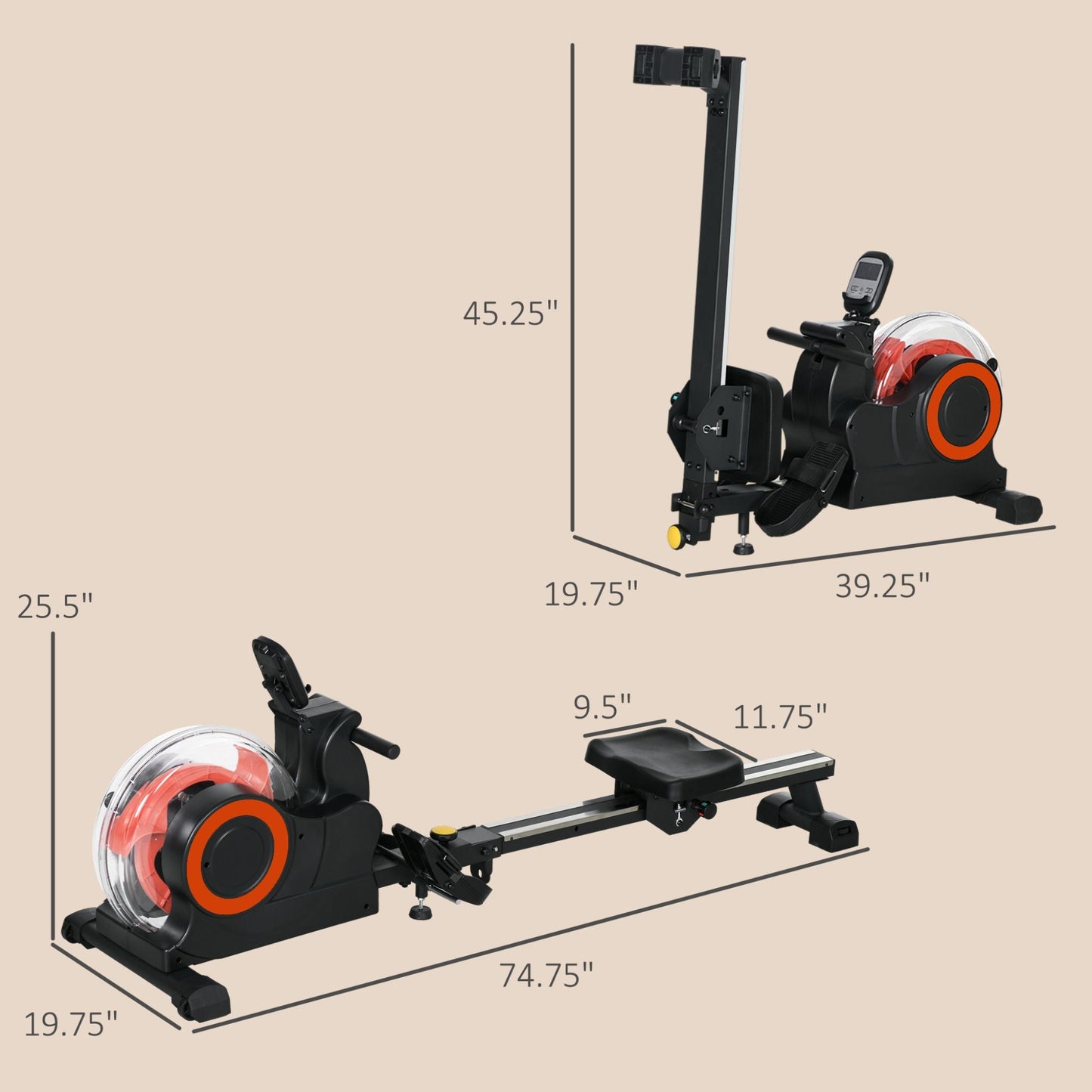 Rovix Foldable Water Rowing Machine With Adjustable Resistance, Wheels, LCD Monitor And Tablet Holder (SAK53758)