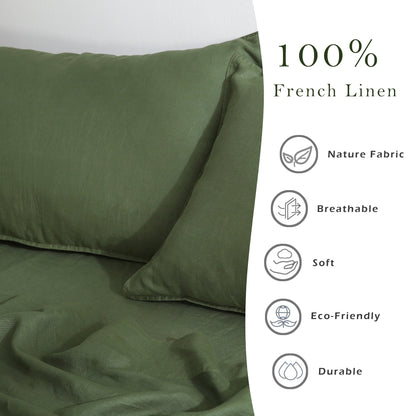 100% Pure French Linen Pillowcases (Set of 2) - Green