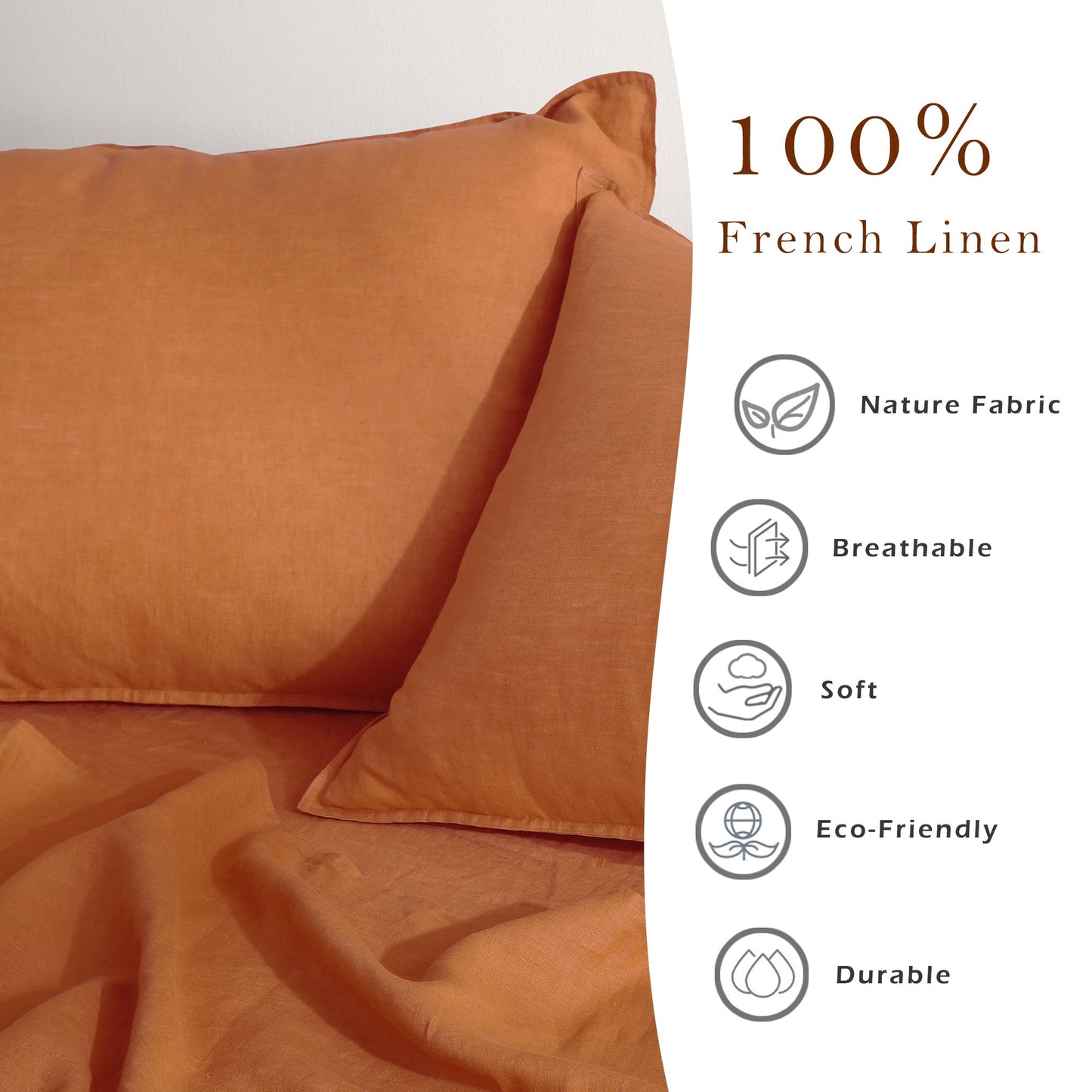 100% Pure French Linen Pillowcases (Set of 2) - Caramel