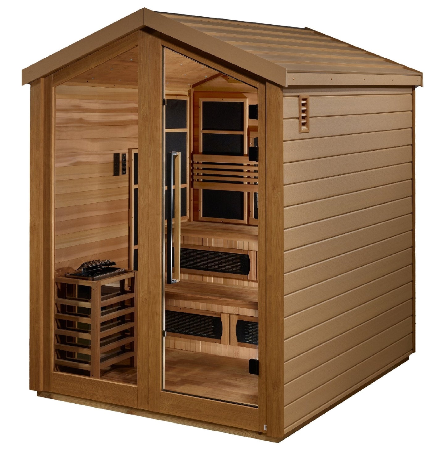 Golden Designs Kaskinen 6-Person Hybrid Outdoor Sauna – Canadian Red Cedar Interior