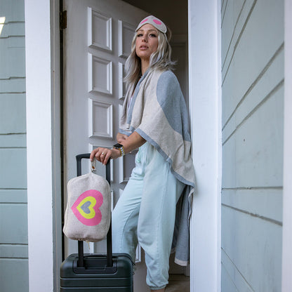 Crazy Hearts Capri Organic Cotton Travel Blanket and Eye Mask Set