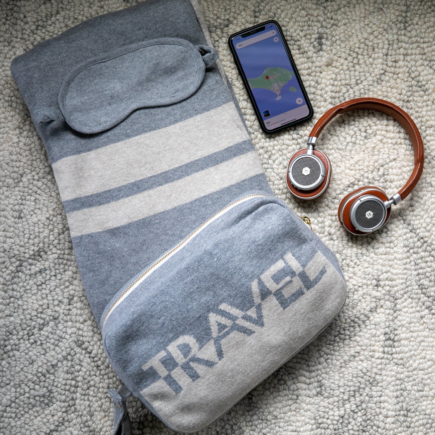 Dual Travel Organic Cotton Travel Blanket and Eye Mask Set