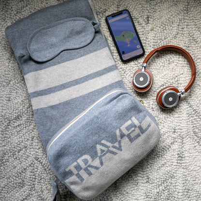 Dual Travel Organic Cotton Travel Blanket and Eye Mask Set
