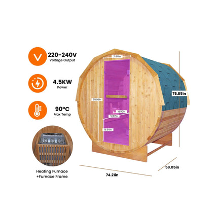 Thermora Large Premium American White Oak Outdoor Wooden Barrel Sauna With 4.5KW Sauna Heater