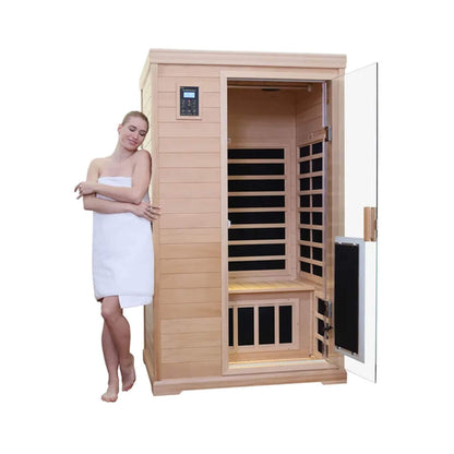 Thermora Luxury 2-Person Hemlock Wood FAR Infrared Sauna Room W/ Glass Door, 1750W