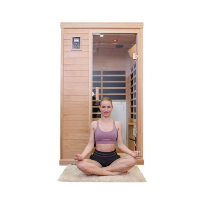 Thermora Luxury 2-Person Hemlock Wood FAR Infrared Sauna Room W/ Glass Door, 1750W