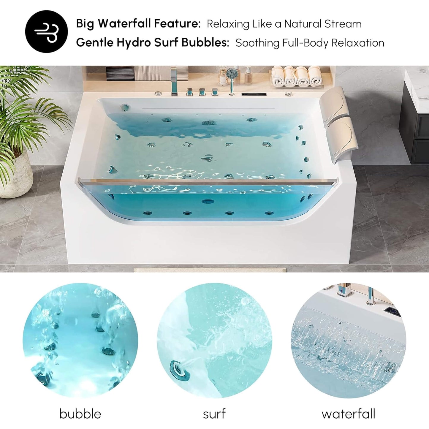 Alora 71-Inch Luxury 2-Person Jetted Whirlpool Tub With Massage And Thermostat Control (SAK13872)