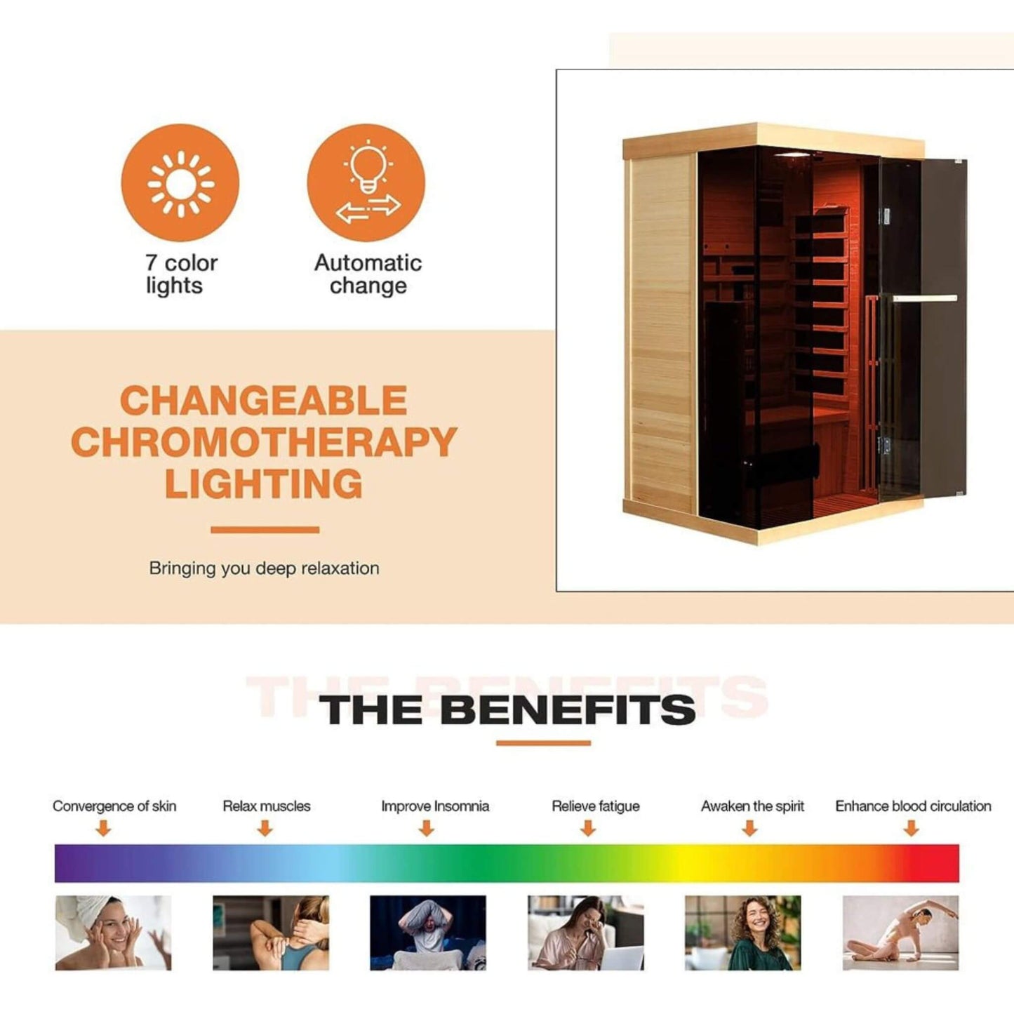 Thermora Luxury 2-Person Low EMF FAR Infrared Heat Wood Home Personal Spa Sauna W/ Panoramic Tempered Glass, 2000W