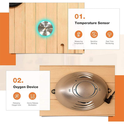 Thermora Luxury 2-Person Low EMF FAR Infrared Heat Wood Home Personal Spa Sauna W/ Panoramic Tempered Glass, 2000W