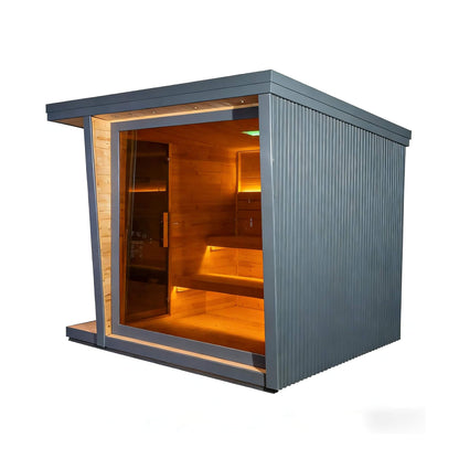 Thermora Noir Luxury 6-Person Outdoor Traditional Steam Sauna With 6KW 220V Sauna Heater And Stones