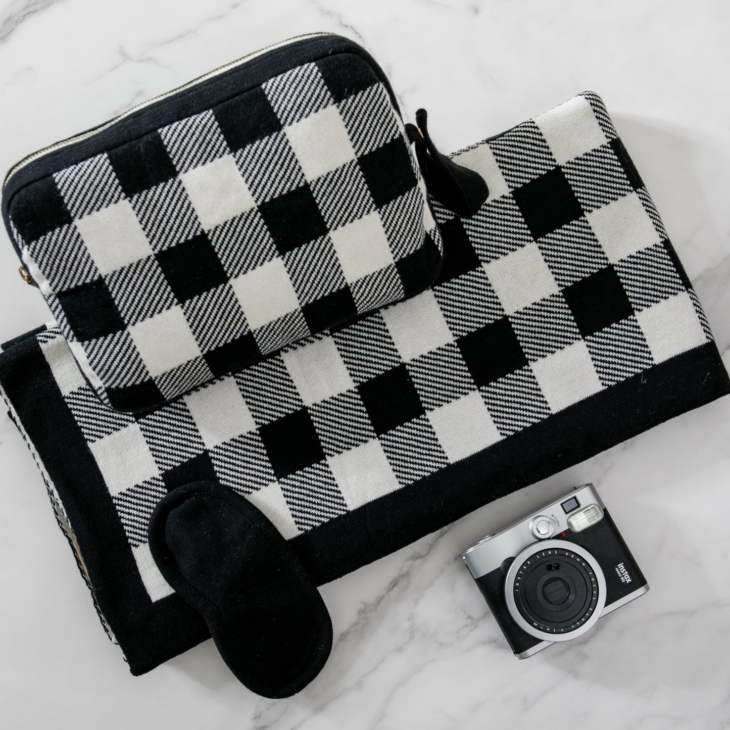 Plaid Organic Cotton Travel Blanket and Eye Mask Set