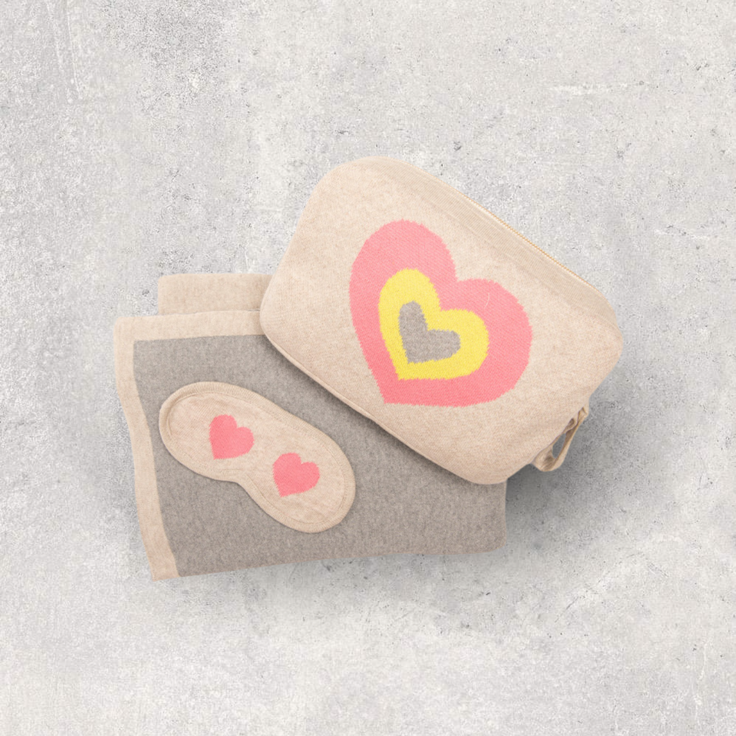 Crazy Hearts Capri Organic Cotton Travel Blanket and Eye Mask Set