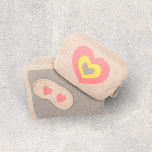 Crazy Hearts Capri Organic Cotton Travel Blanket and Eye Mask Set