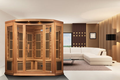 Maxxus 3-Person Corner Low EMF FAR Infrared Sauna – Canadian Hemlock