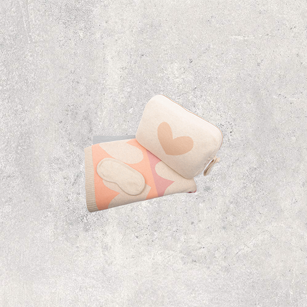 Blush Hearts Organic Cotton Travel Blanket and Eye Mask Set