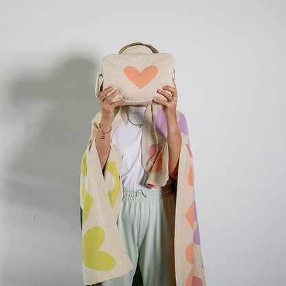 Blush Hearts Organic Cotton Travel Blanket and Eye Mask Set