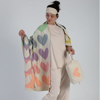 Blush Hearts Organic Cotton Travel Blanket and Eye Mask Set