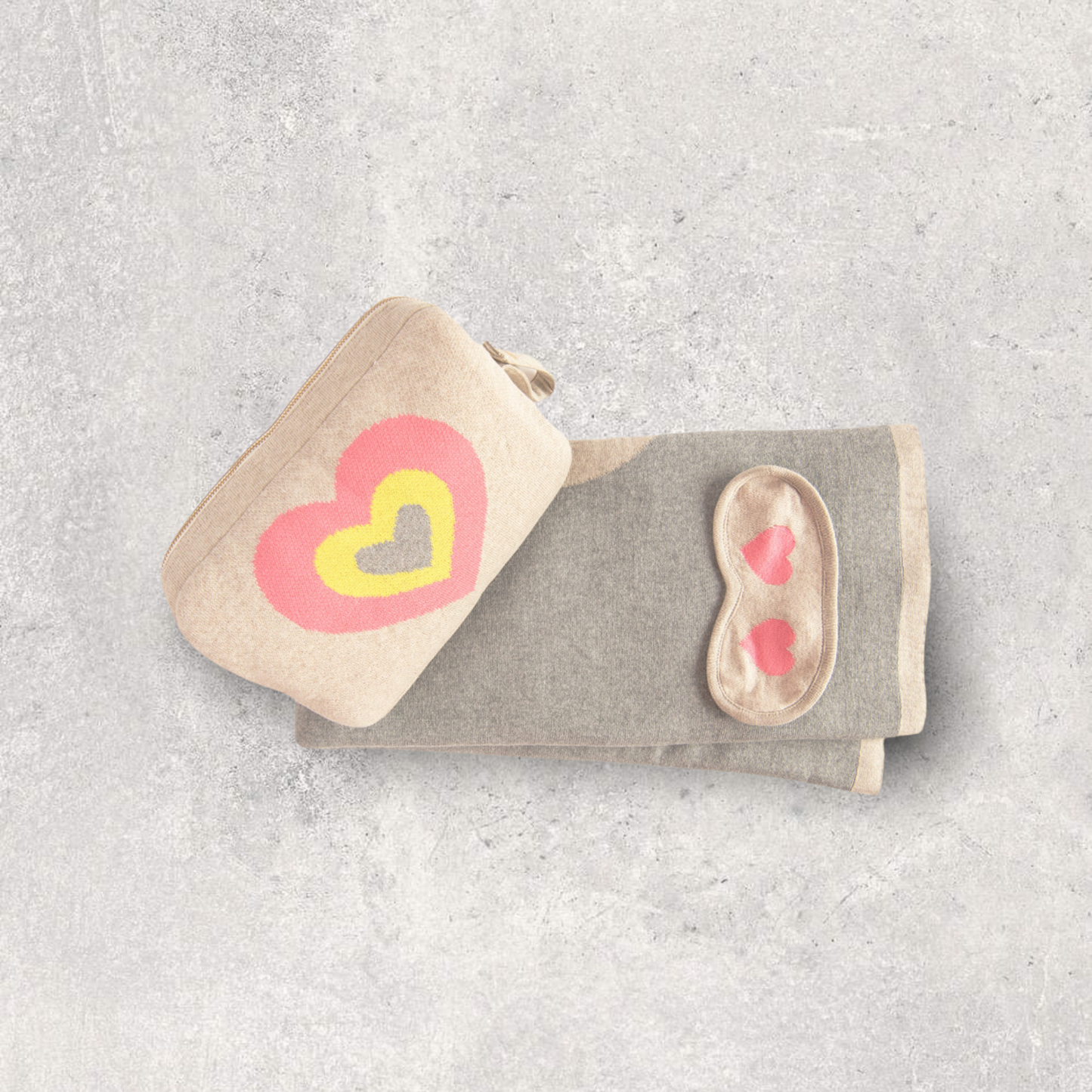 Crazy Hearts Capri Organic Cotton Travel Blanket and Eye Mask Set