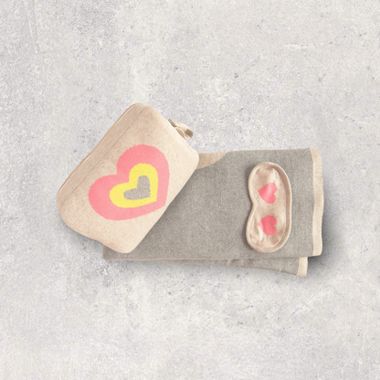 Crazy Hearts Capri Organic Cotton Travel Blanket and Eye Mask Set