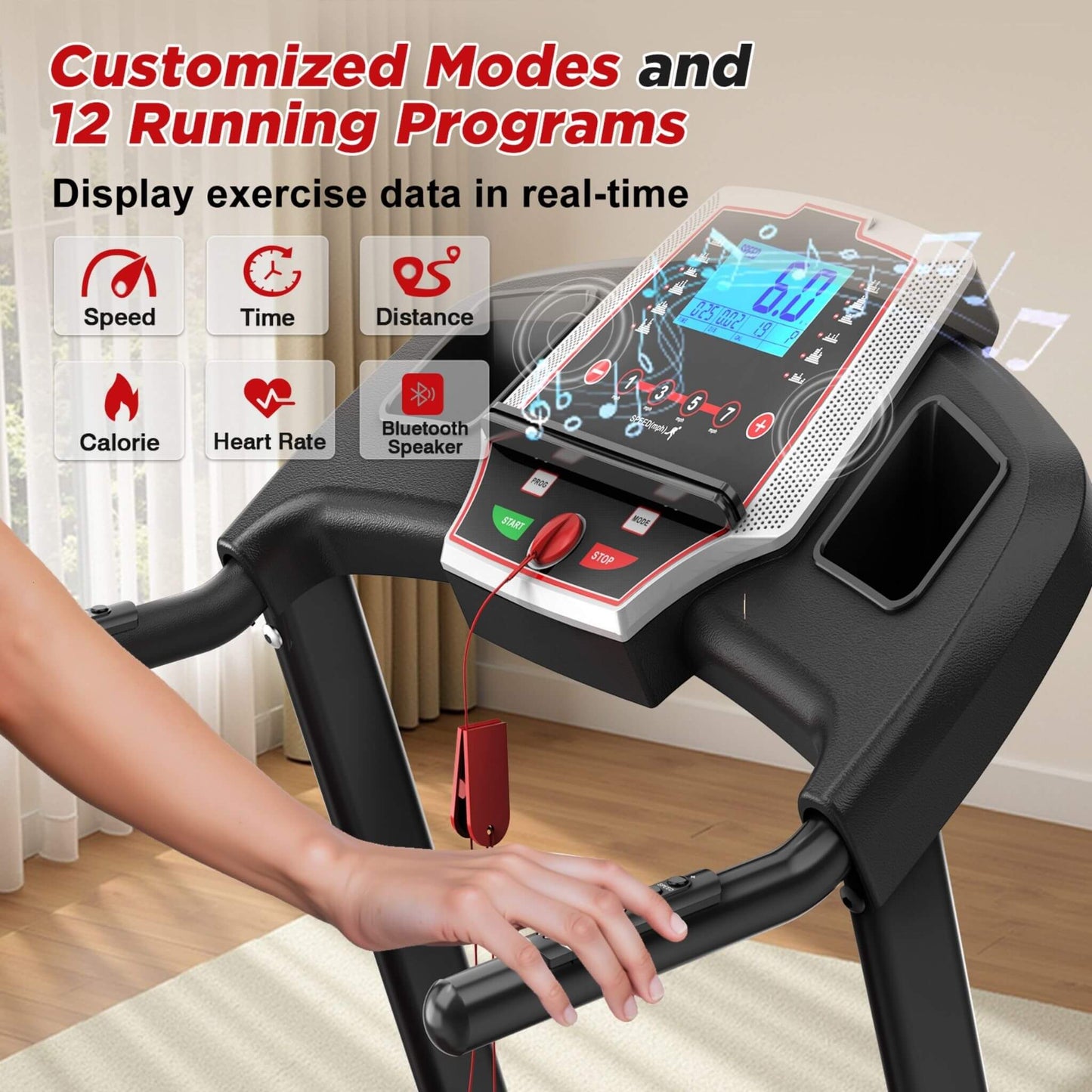 Rovix Portable 3.5HP Space Saving Folding Treadmill W/ Incline & 12 Preset Programs