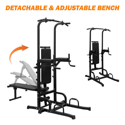 Rovix Power Tower Heavy-Duty Multi-Functional Dip Station With Bench, Pull Up Bar, And Adjustable Height For Home Gyms (SAK64327)