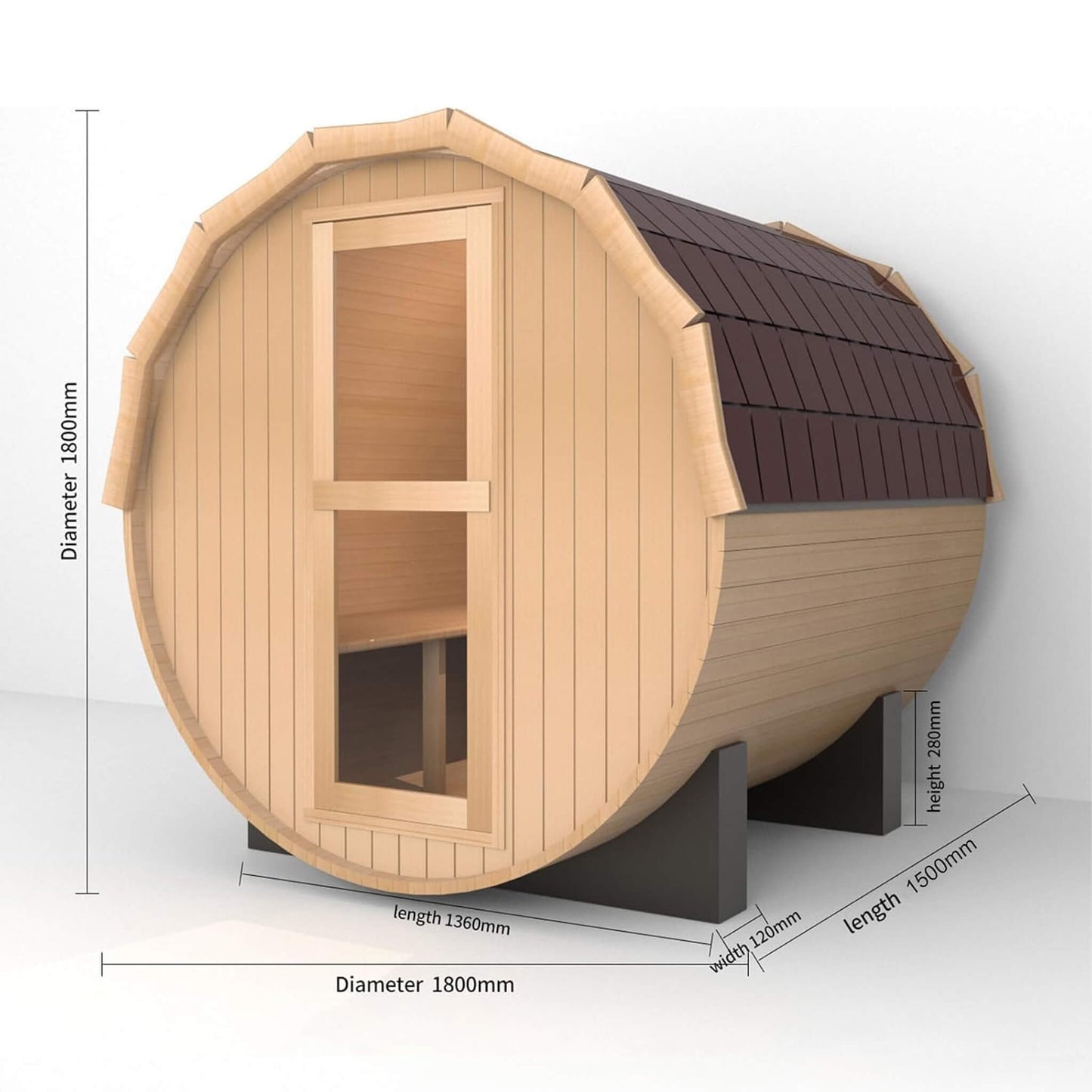 Thermora Premium All-Weather Outdoor Pinewood Barrel Sauna Kit With 4.5KW Heater And Tempered Glass Window
