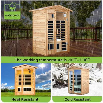 Thermora Premium 2-Person Indoor Outdoor Low EMF FAR-Infrared Hemlock Wood Personal Home Sauna Spa, 1750W