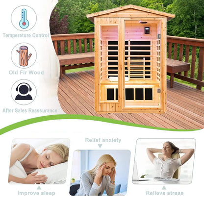 Thermora Premium 2-Person Indoor Outdoor Low EMF FAR-Infrared Hemlock Wood Personal Home Sauna Spa, 1750W