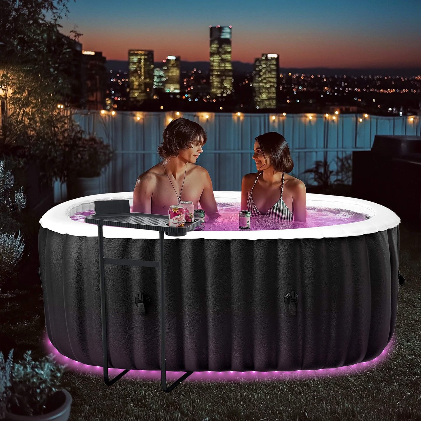 Premium 2-Person Inflatable Hot Tub Kit With 8-Color LED Lights