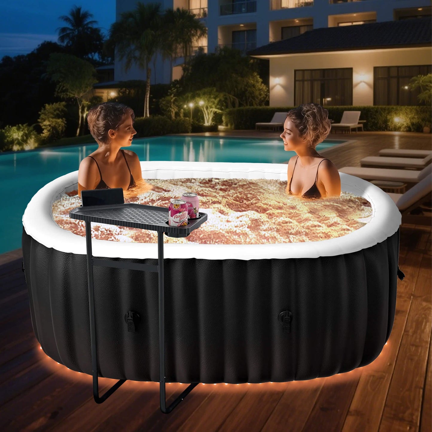 Premium 2-Person Inflatable Hot Tub Kit With 8-Color LED Lights