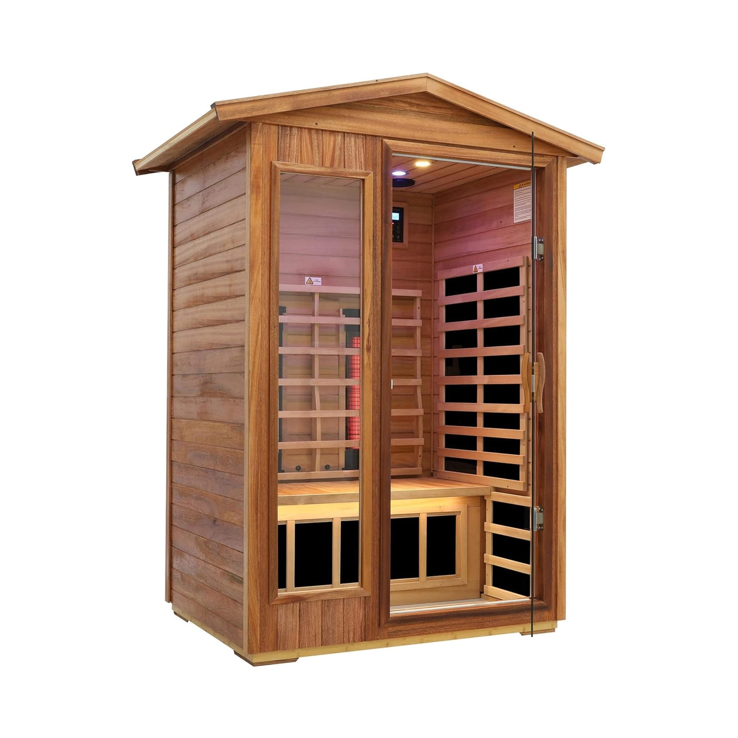 Thermora Deluxe 2-Person Outdoor Mahogany Low EMF Far Infrared Sauna With Bluetooth Audio And LED Lights