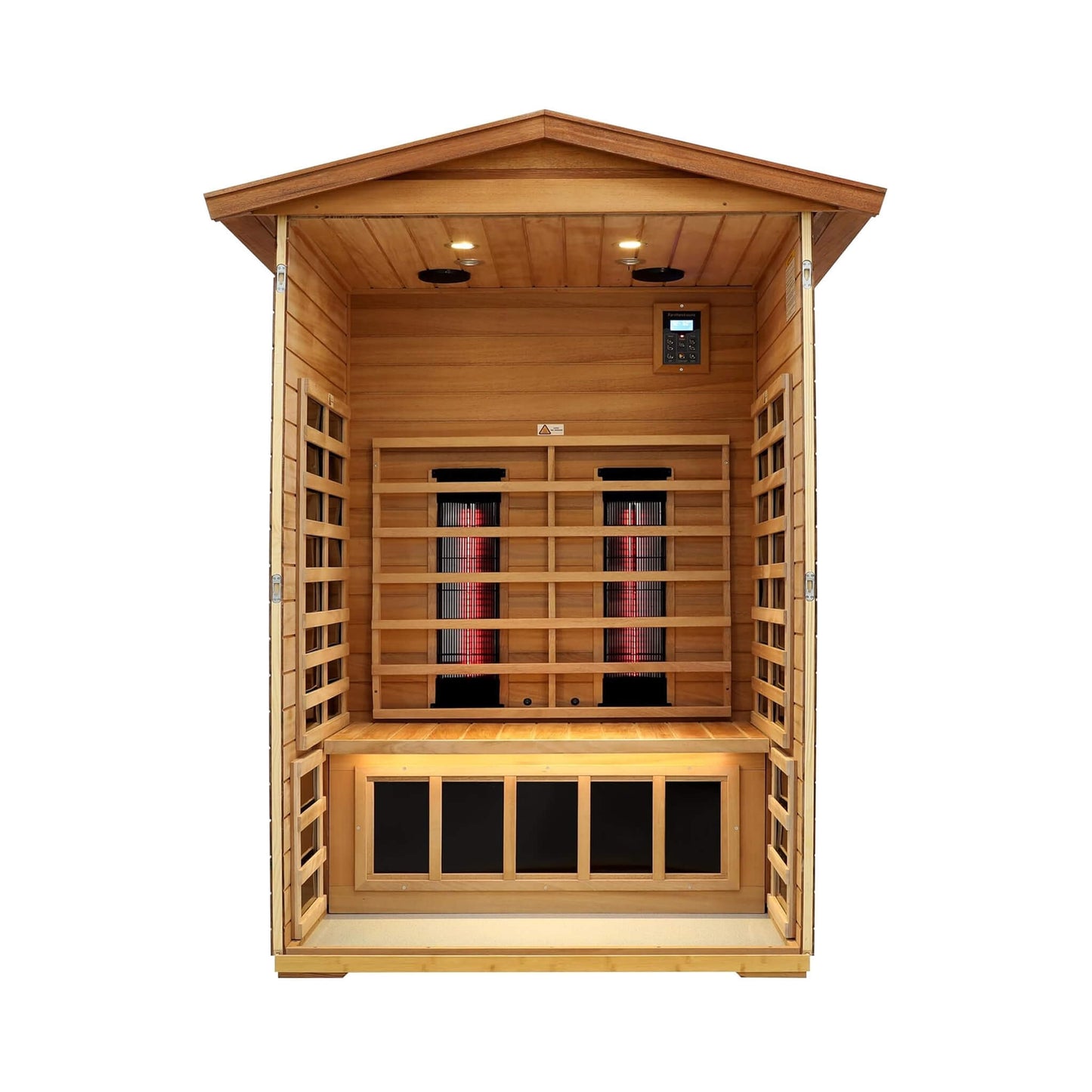 Thermora Deluxe 2-Person Outdoor Mahogany Low EMF Far Infrared Sauna With Bluetooth Audio And LED Lights