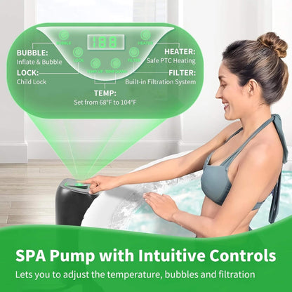 Premium Large 4-Person Inflatable Hot Tub Kit With 8-Color LED Lights