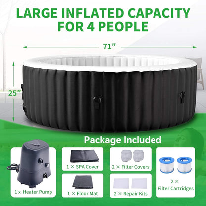 Premium Large 4-Person Inflatable Hot Tub Kit With 8-Color LED Lights