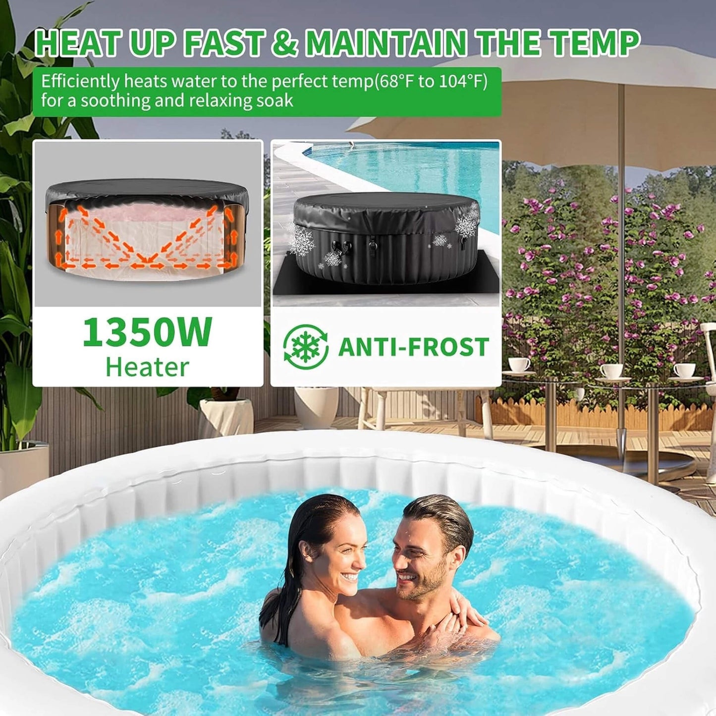 Premium Large 4-Person Inflatable Hot Tub Kit With 8-Color LED Lights